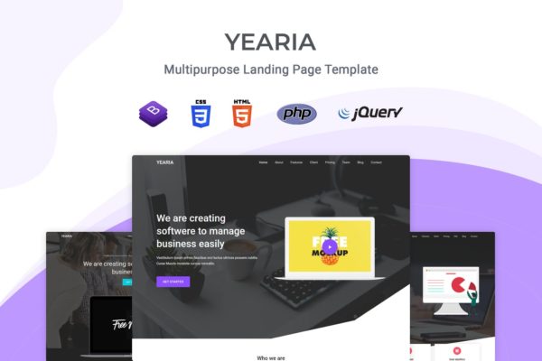 Bootstrap架构多用途网站着陆页HTML模板素材库精选 Yearia – Multipurpose Landing Page Template