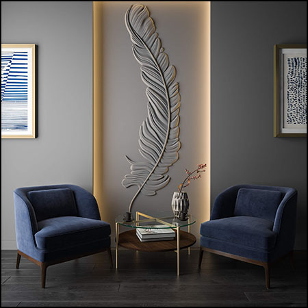 羽毛浅浮雕面板墙装饰素材之家精选3D模型