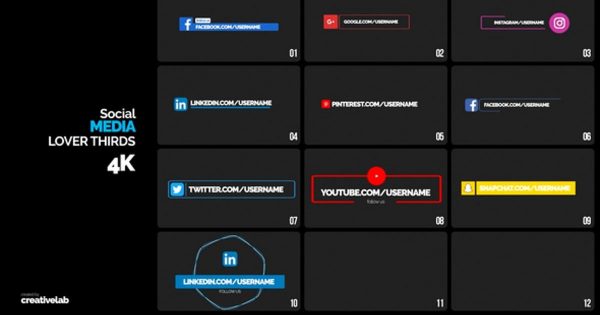 社交媒体新媒体宣传视频字幕条动画特效素材库精选PR模板 Social Media Lower Thirds