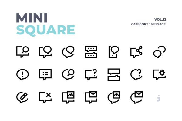 60枚信息通知主题线性图标素材 Mini square – 60 Message Icons
