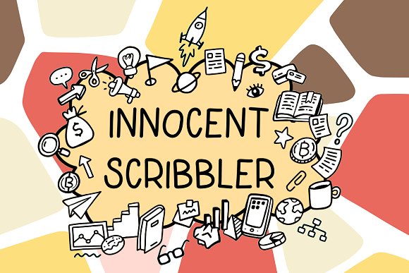 Innocent scribbler with doodle icons Font素材之家精选英文字体