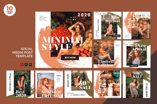 夏装新品上市推广社交媒体PSD&amp;AI模板素材库精选 Summer Fashion Social Media Kit PSD &amp; AI Template