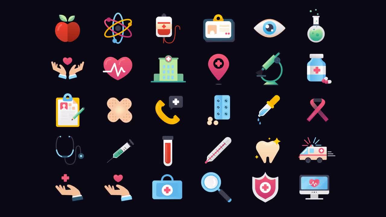 30个明亮动态的动画医疗图标素材库精选AE模板