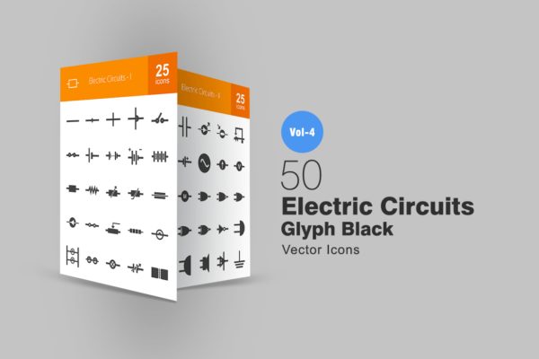 50枚电路线路板主题黑色字体素材库精选图标 50 Electric Circuits Glyph Icons