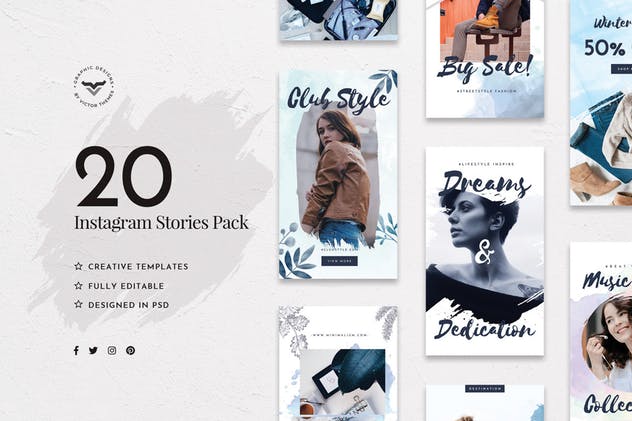 社交媒体新媒体水彩图形贴图模板素材库精选 Instagram Stories Social Media Template插图(1)