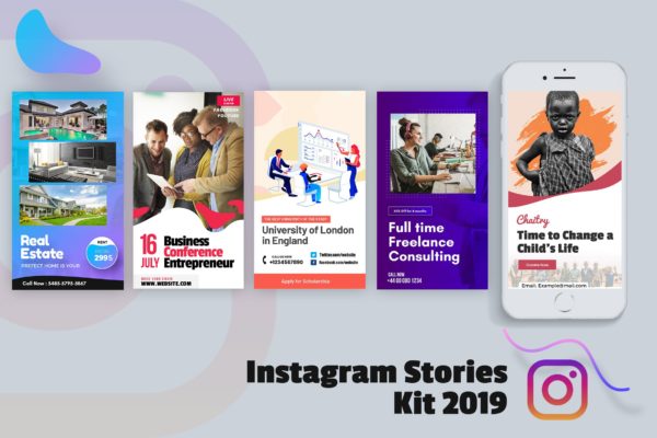 2019年潮流趋势创意Instagram品牌故事设计模板素材库精选 Creative Instagram Stories Kit 2019