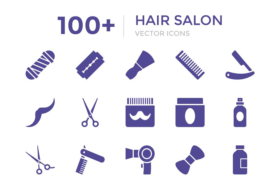 100+美发工具沙龙发廊矢量ico图标 100+ Hair Salon Vector Icons+插图