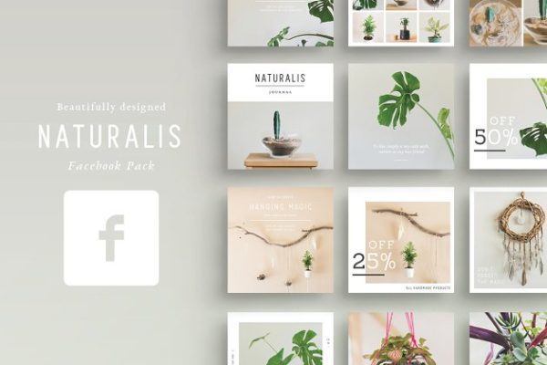 简约现代风格 Facebook 贴图模板素材库精选 NATURALIS Facebook Pack