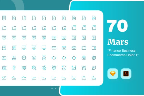 Mars系列-70枚互联网金融主题彩色矢量线性素材库精选图标素材包v1 Mars – Finance Business Ecommerce Color 1