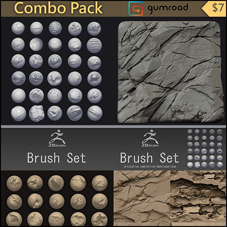 岩石砖墙悬崖石头木材纹理Zbrush Brush笔刷
