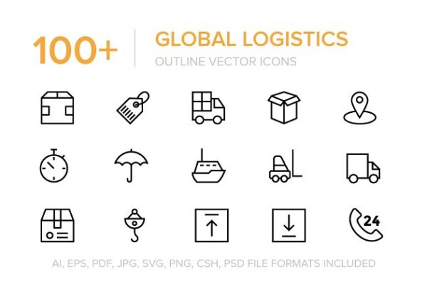 100+全球物流运输主题矢量图标 100+ Global Logistics Vector Icons