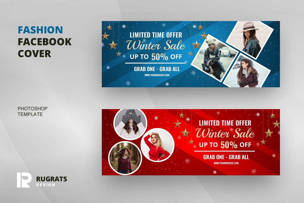 冬季年终大促活动Facebook封面广告模板素材库精选 Fashion R4 Facebook Cover Template插图