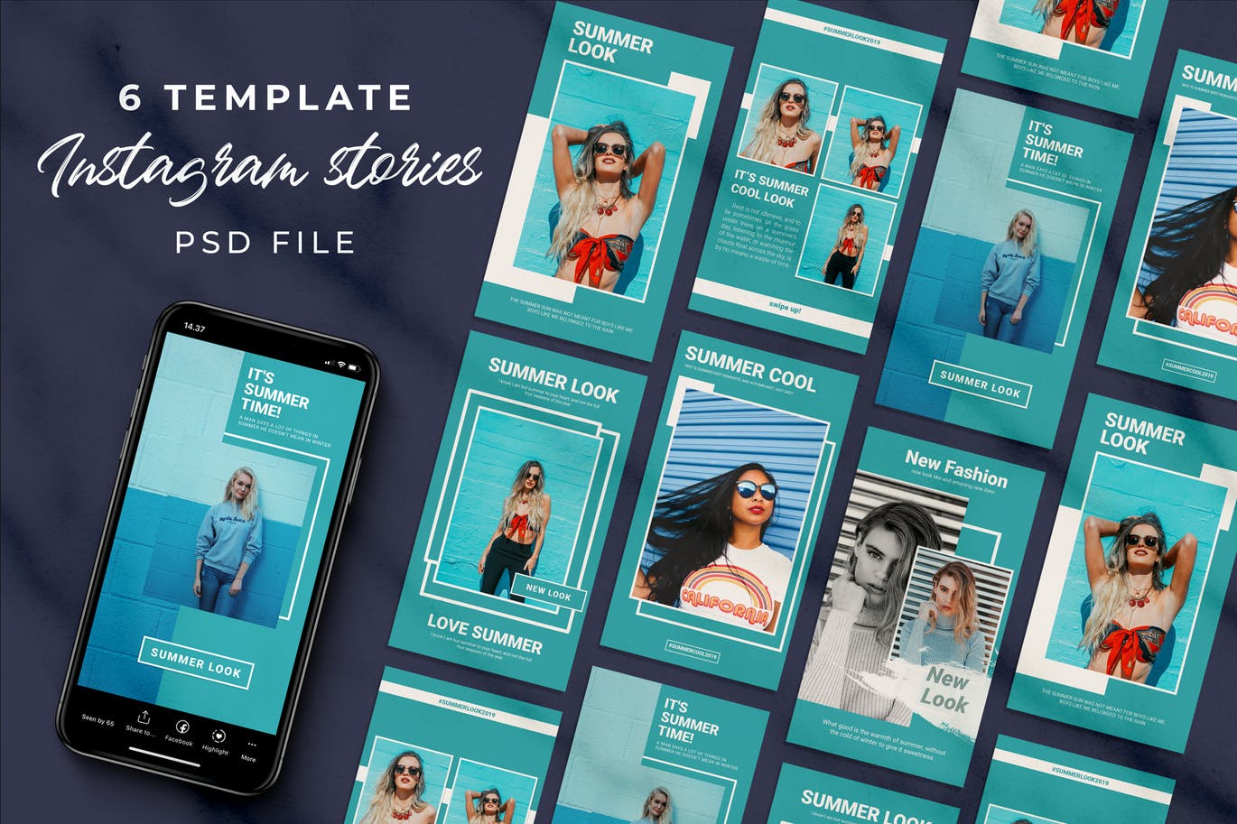 6款Instagram社交品牌故事推广设计素材包v2 6 Blue Instagram Stories Vol.02插图