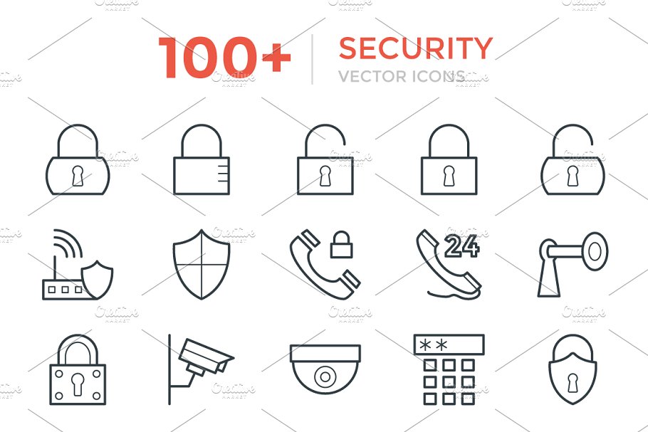 100+信息数据安全处理矢量图标 100+ Security Vector Icons插图