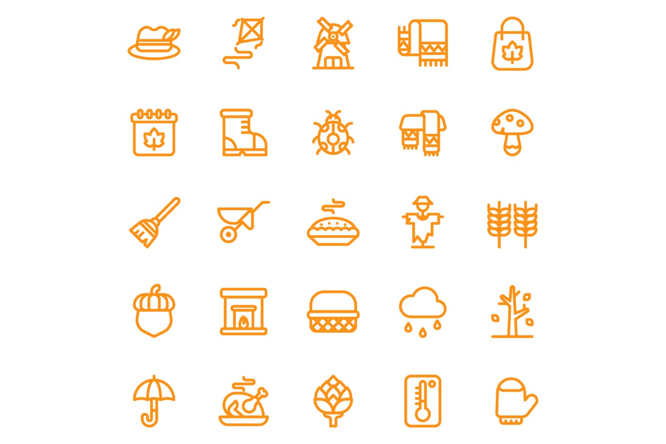 秋天季节主题线性图标矢量图标v2 Autumn Second Season (Line)插图(1)