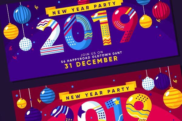 时尚高端绚丽震撼的2019新年元旦party派对海报banner设计模板