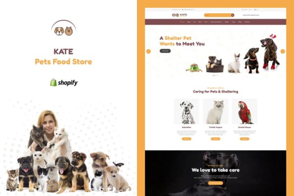 宠物商城电商网站Shopify主题模板素材库精选 Kate – Dog &amp; Pets Food Store Shopify Theme
