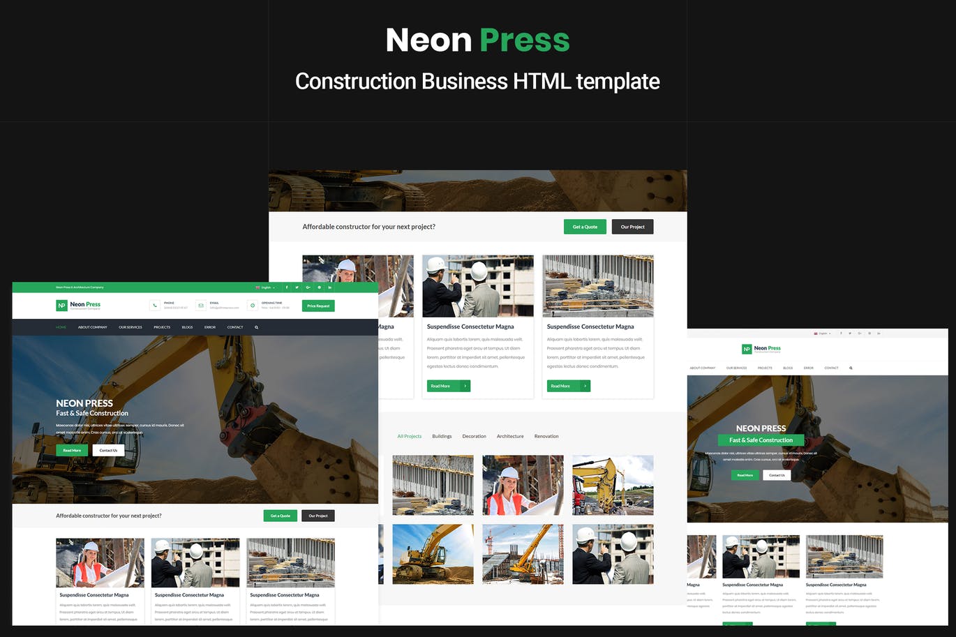 建筑业/建筑公司主题网站设计HTML模板素材库精选 NeonPress – Construction Business HTML Template插图