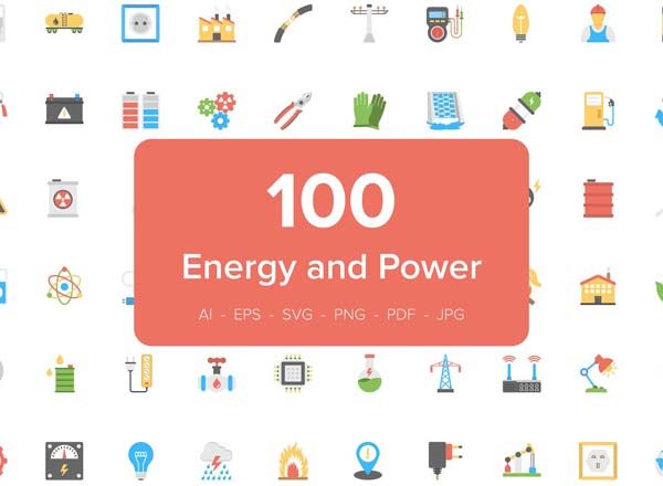 创意能源电力类扁平矢量图标集[AI，EPS，PDF，SVG，PNG]