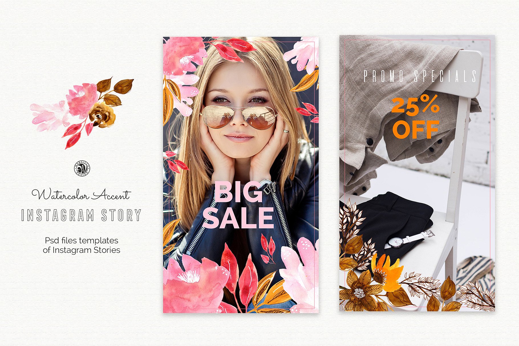 初春水彩Instagram故事模板素材库精选 Watercolor Accent Instagram Stories插图(4)