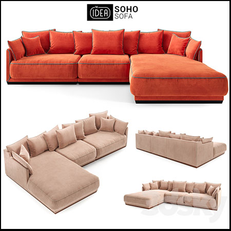 橘红色布艺转角沙发素材之家精选3D模型