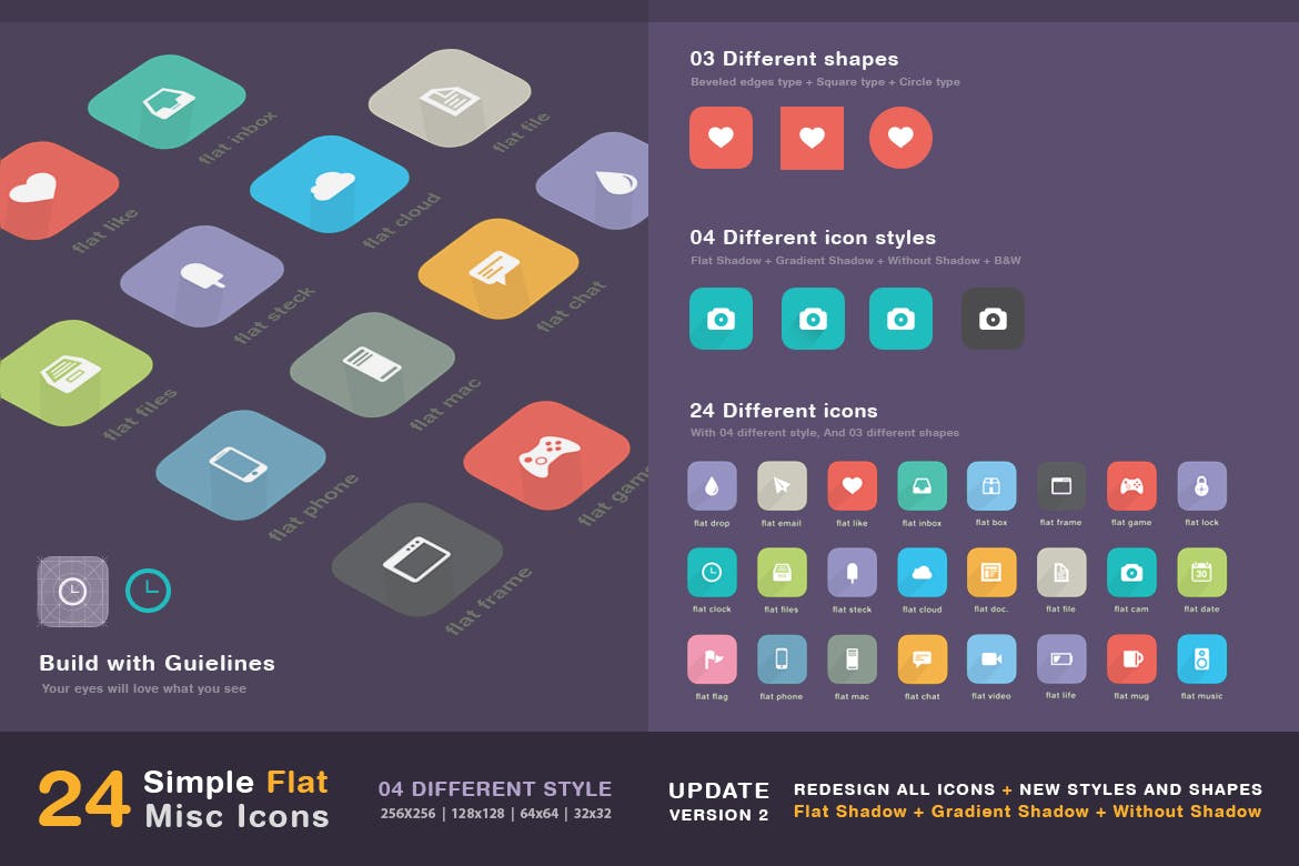 24枚简约扁平设计风音乐主题矢量图标 24 Simple Flat – Misc Icons插图