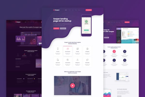 APP应用&amp;Web软件官方网站着陆页HTML模板素材库精选 Sooper – App &amp; Software Landing Page Template