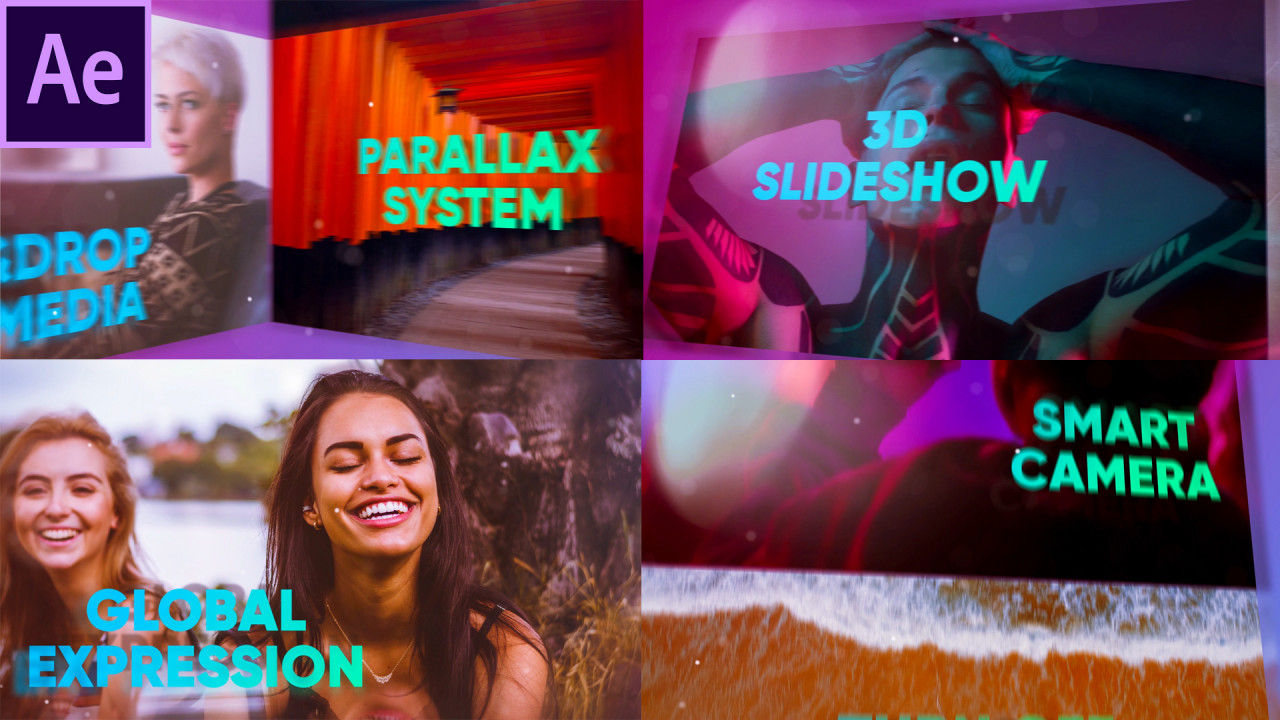 简洁时尚创意的3D炫彩幻灯片开场白素材库精选AE模板