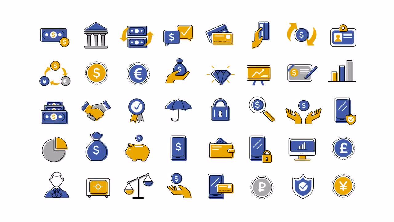 40个时尚设计的财务和银行图标素材库精选AE模板