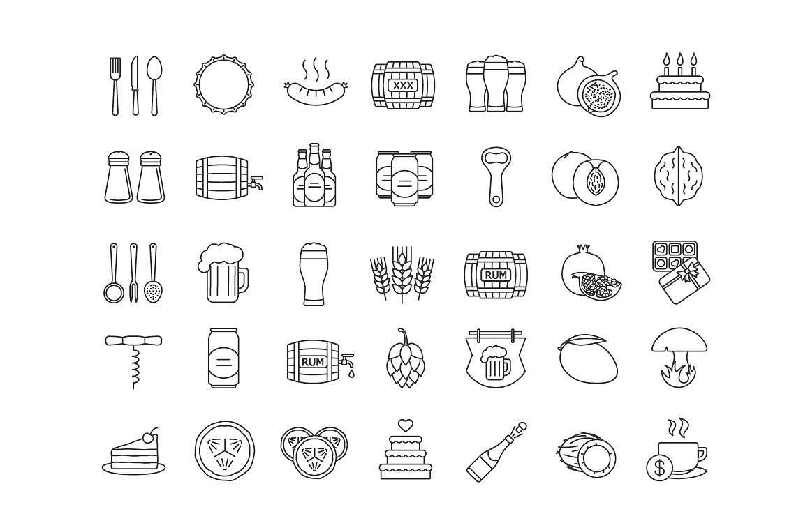 225+食物类线性矢量图标打包下载[eps,ai,svg,png]插图(2)