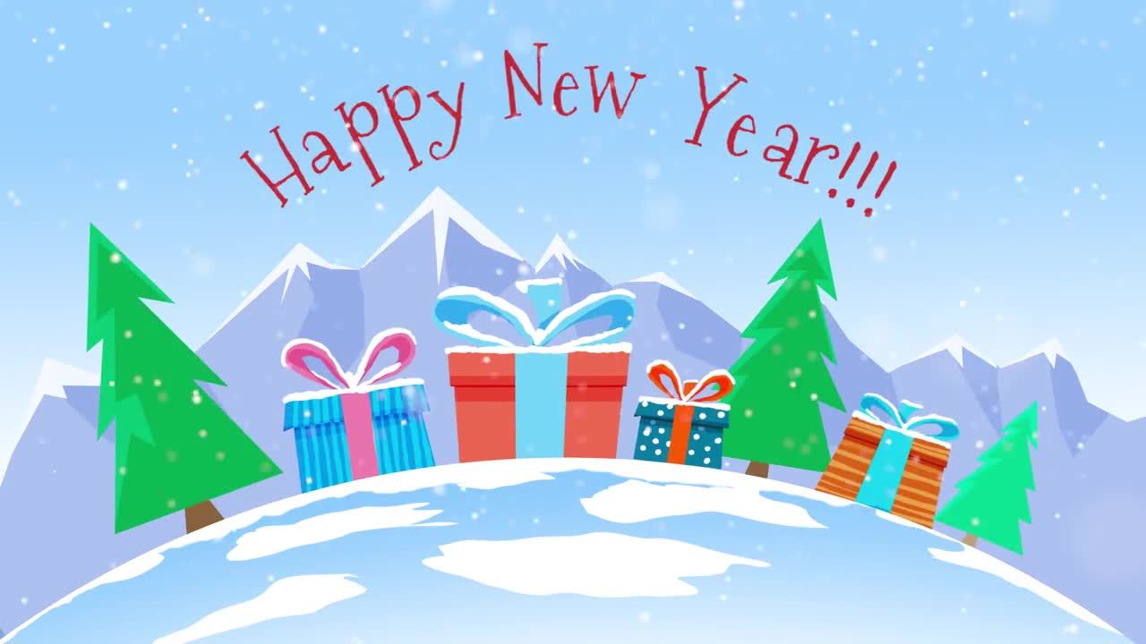 可爱的假日卡通风格新年问候素材库精选pr模板