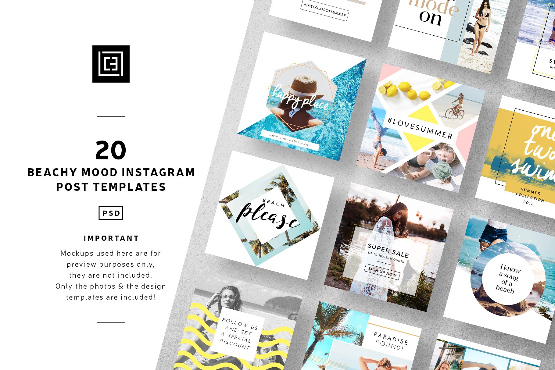 创意几何图案Instagram文章贴图模板素材库精选 Beachy Mood – Instagram Posts插图