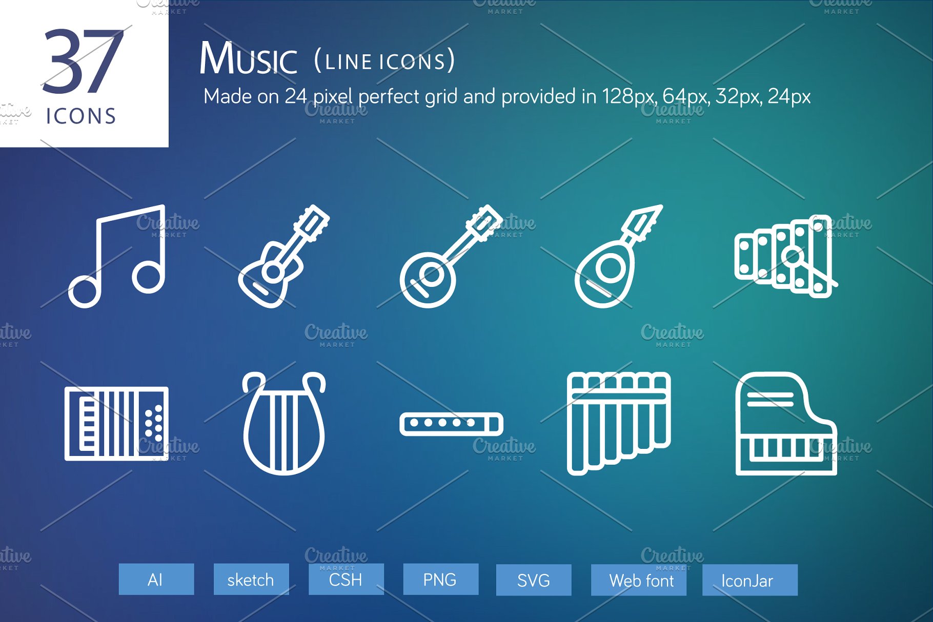 37枚音乐主题线条图标 37 Music Line Icons插图