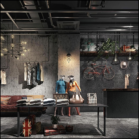 工业风复古服装专卖店室内场景素材之家精选3D模型