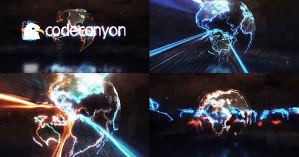 能量光线地球Logo标志素材库精选AE模板 Energy Earth Logo Reveal