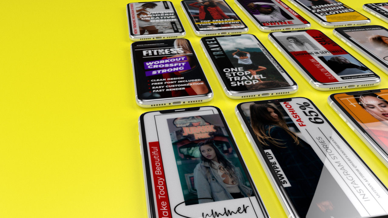 12个时尚动态动画标题字幕过渡素材库精选AE模板Instagram Stories V. 1