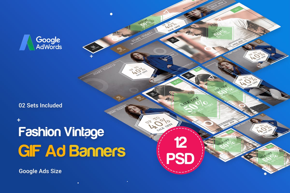 复古时尚服饰GIF动画广告Banner设计模板 Animated GIF Vintage Fashion Banners Ad插图