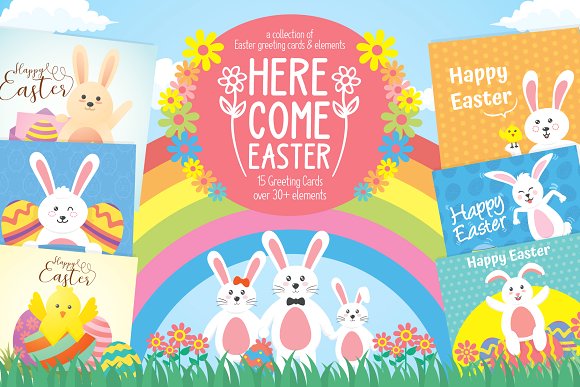 Easter greeting cards & elements插图