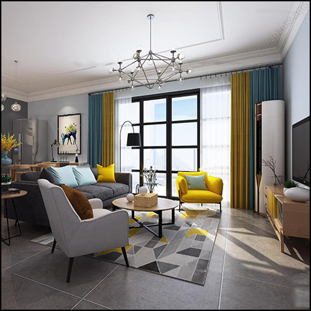 现代简约北欧客厅场景素材之家精选3D模型