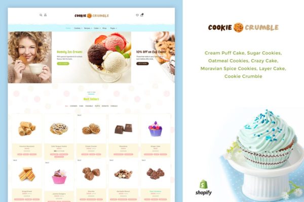 甜品雪糕甜点类在线商城Shopify主题模板素材库精选 Cookie Food | Bakery, Cookie, Food Product Shopify