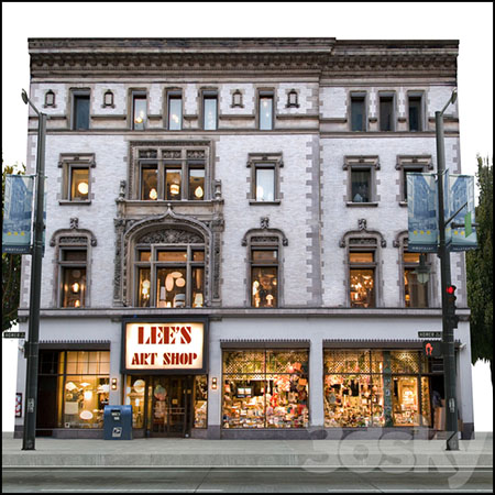 欧式楼房外的商铺场景素材之家精选3D模型