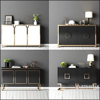 现代边柜斗柜墙柜台灯花卉装饰品素材之家精选3D模型