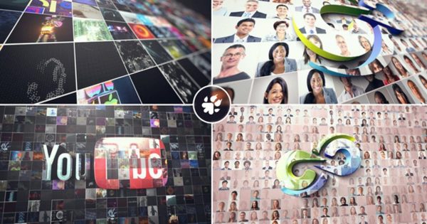 视频墙动画特效Logo演示素材库精选AE模板 Multi Video 3D Logo