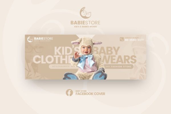儿童婴儿服饰品牌社交推广广告设计素材 Babiestore – Kid’s &amp; Baby Fashion Facebook Cover