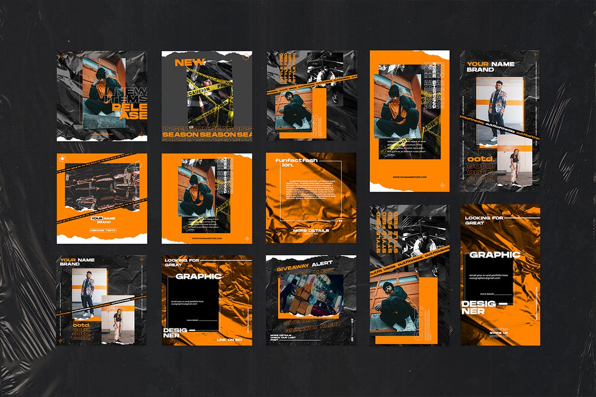 塑料胶纸纹理背景Instagram贴图设计模板素材库精选v3 Instagram Template vol.3插图(1)