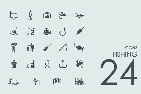 24个钓鱼钓具图标 24 Fishing icons