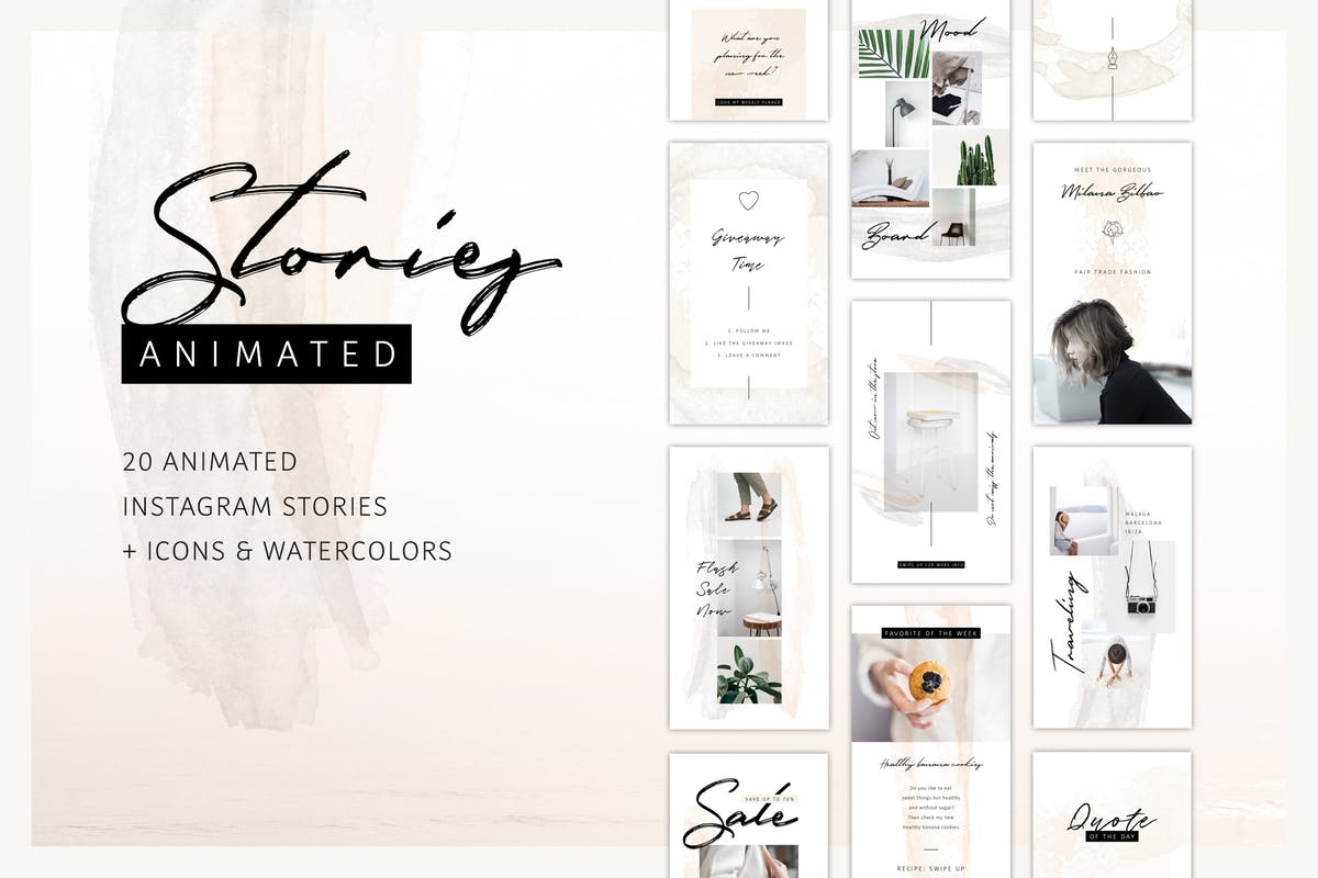 优雅简约风格Instagram故事动画配图模板素材库精选 ANIMATED Instagram Stories – So Female插图
