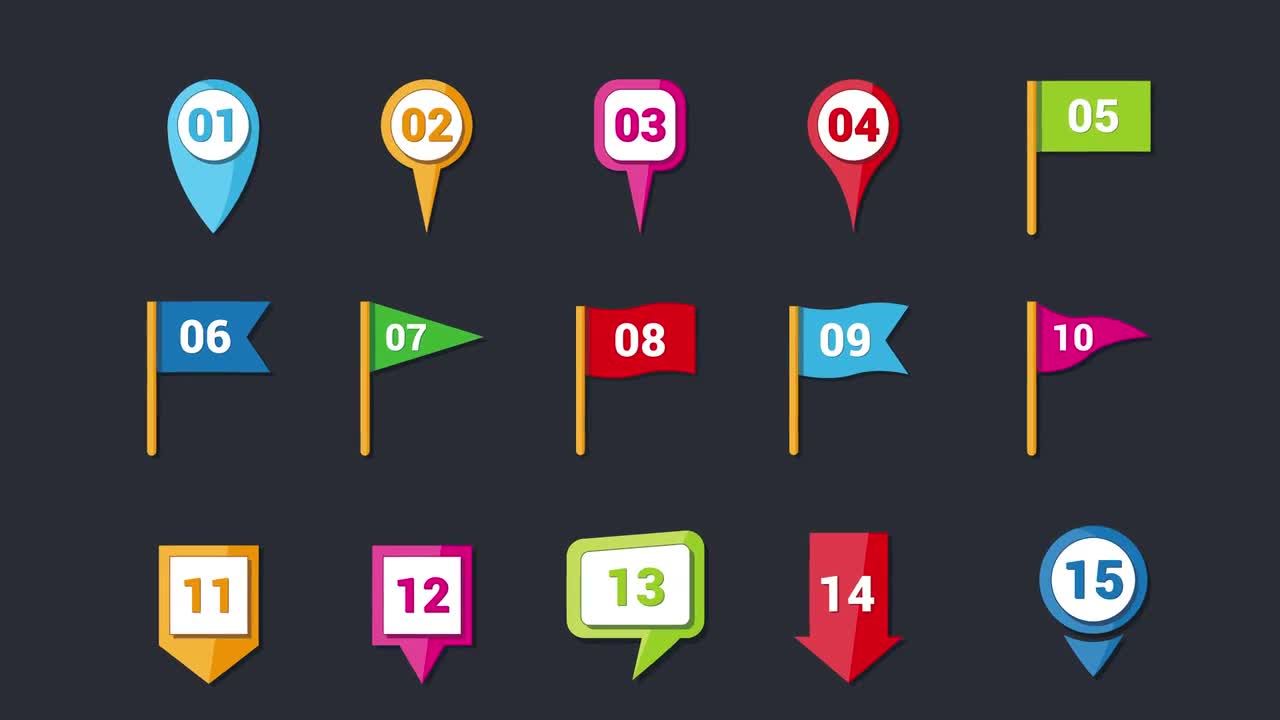 15个独特精美的地图图钉图标素材库精选pr模板
