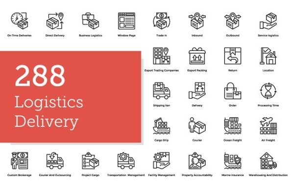 288款物流运输＆配送服务线条图标 288 Logistics Delivery Icons