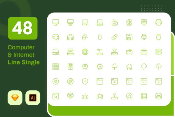 Line Senja系列：电脑IT主题矢量线性素材库精选图标素材包 Line Senja – Computer &amp; IT